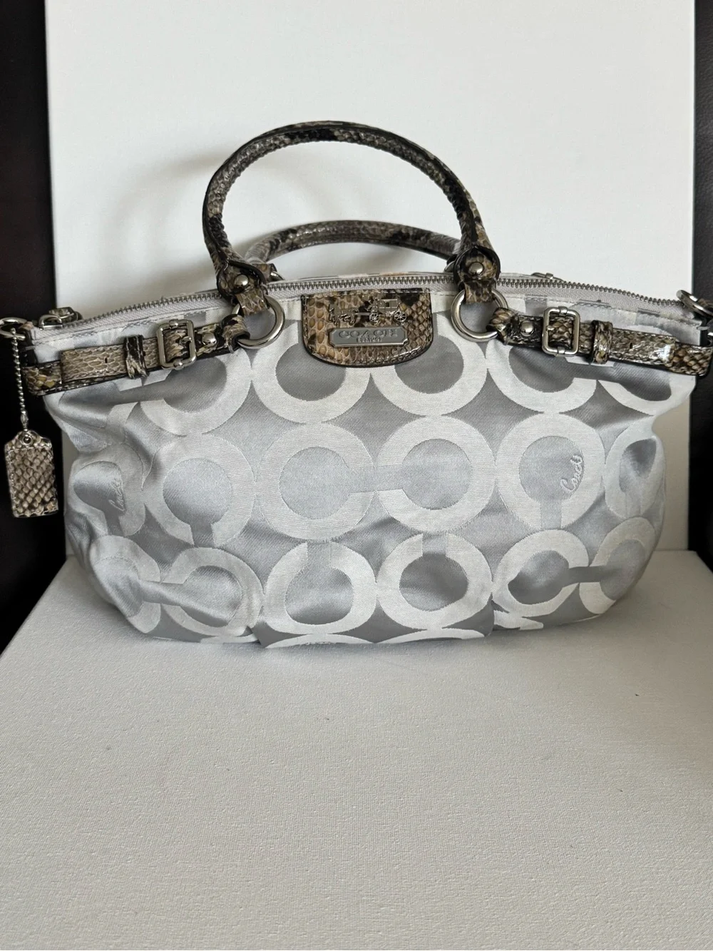 Coach Gray Madison Sophia Satchel with Snakeskin Trim